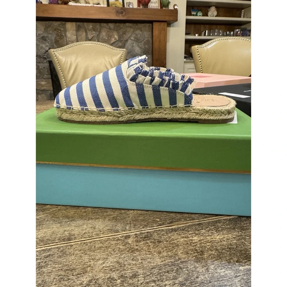 Kate Spade Size 6‎ Blue Cream Striped Canvas Laila Espadrilles Mules